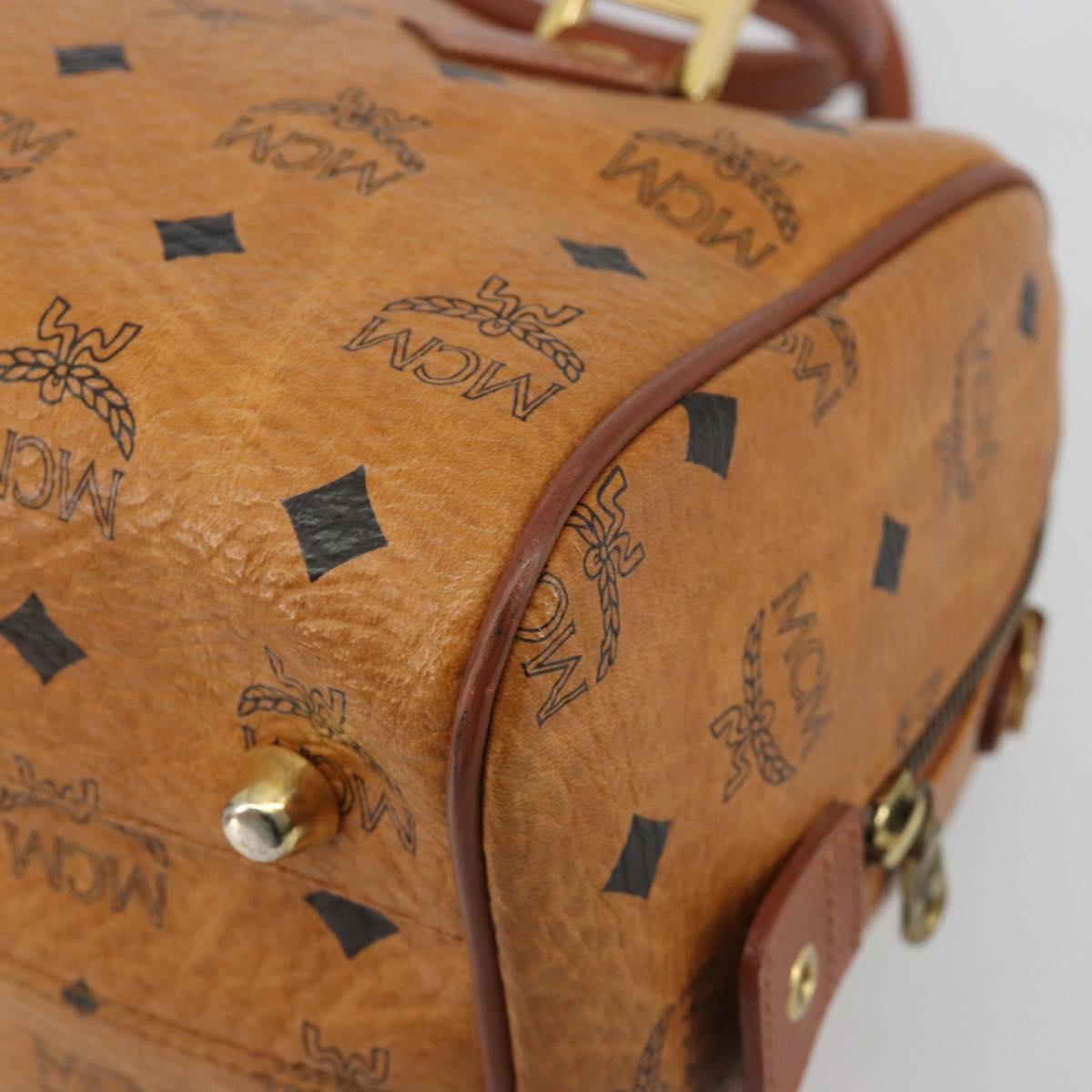MCM Vicetos Logogram Mini Boston Bag PVC Leather Brown Gold Auth ki6685