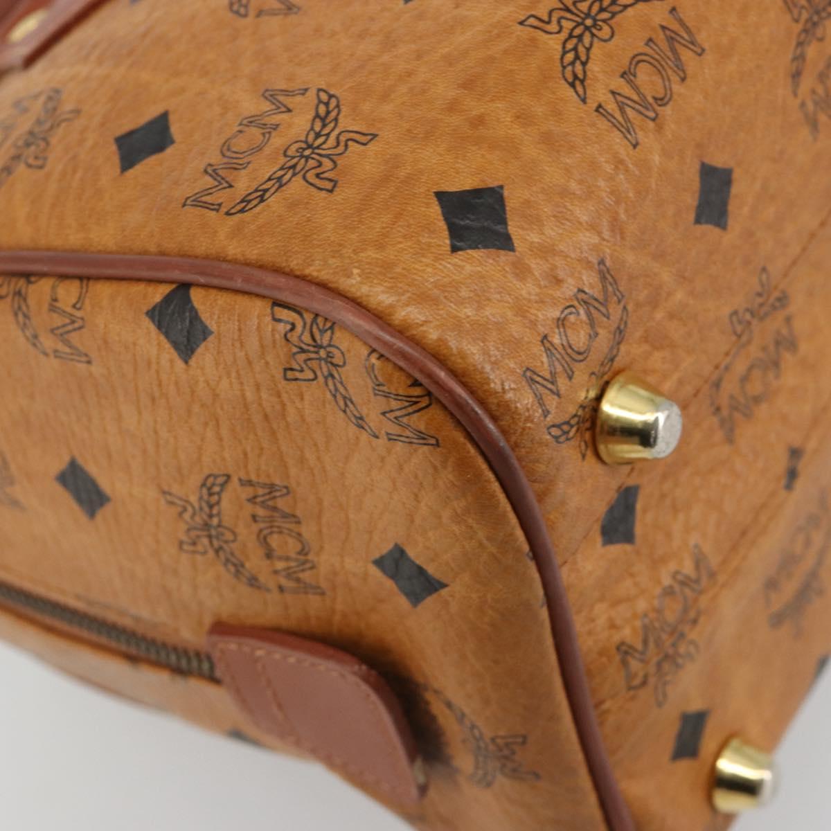 MCM Vicetos Logogram Mini Boston Bag PVC Leather Brown Gold Auth ki6685