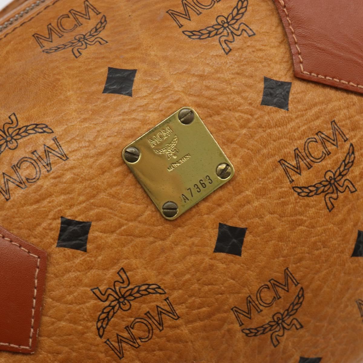 MCM Vicetos Logogram Mini Boston Bag PVC Leather Brown Gold Auth ki6685