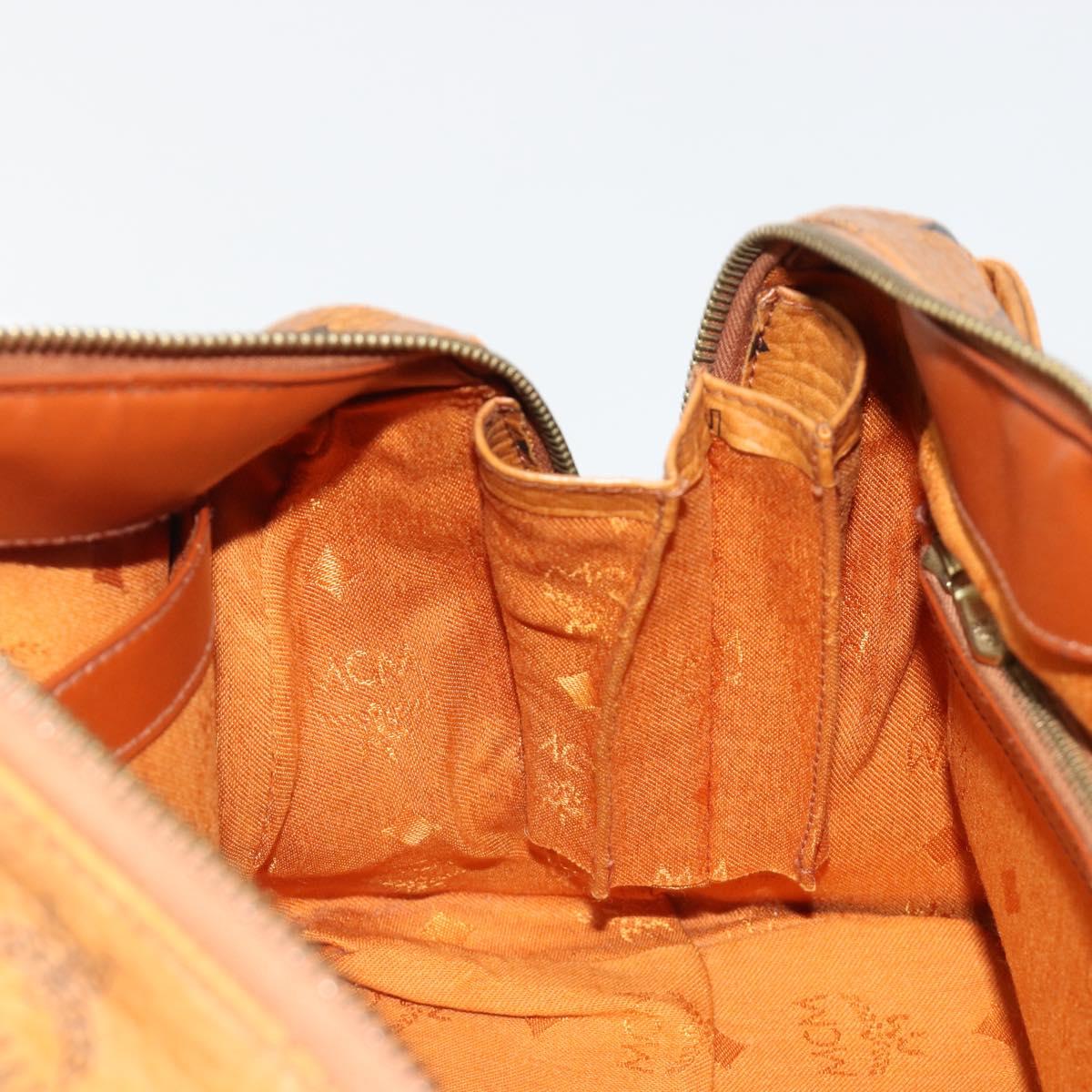 MCM Vicetos Logogram Mini Boston Bag PVC Leather Brown Gold Auth ki6685