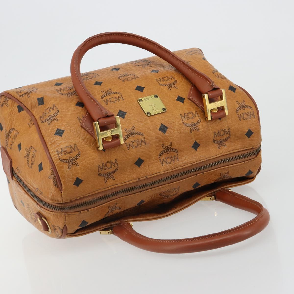 MCM Vicetos Logogram Mini Boston Bag PVC Leather Brown Gold Auth ki6685