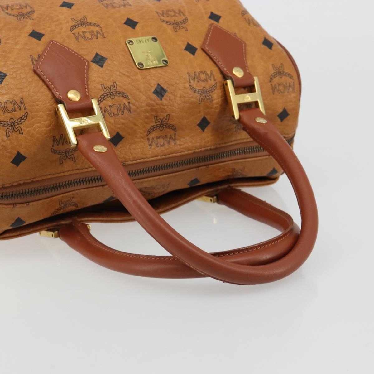 MCM Vicetos Logogram Mini Boston Bag PVC Leather Brown Gold Auth ki6685
