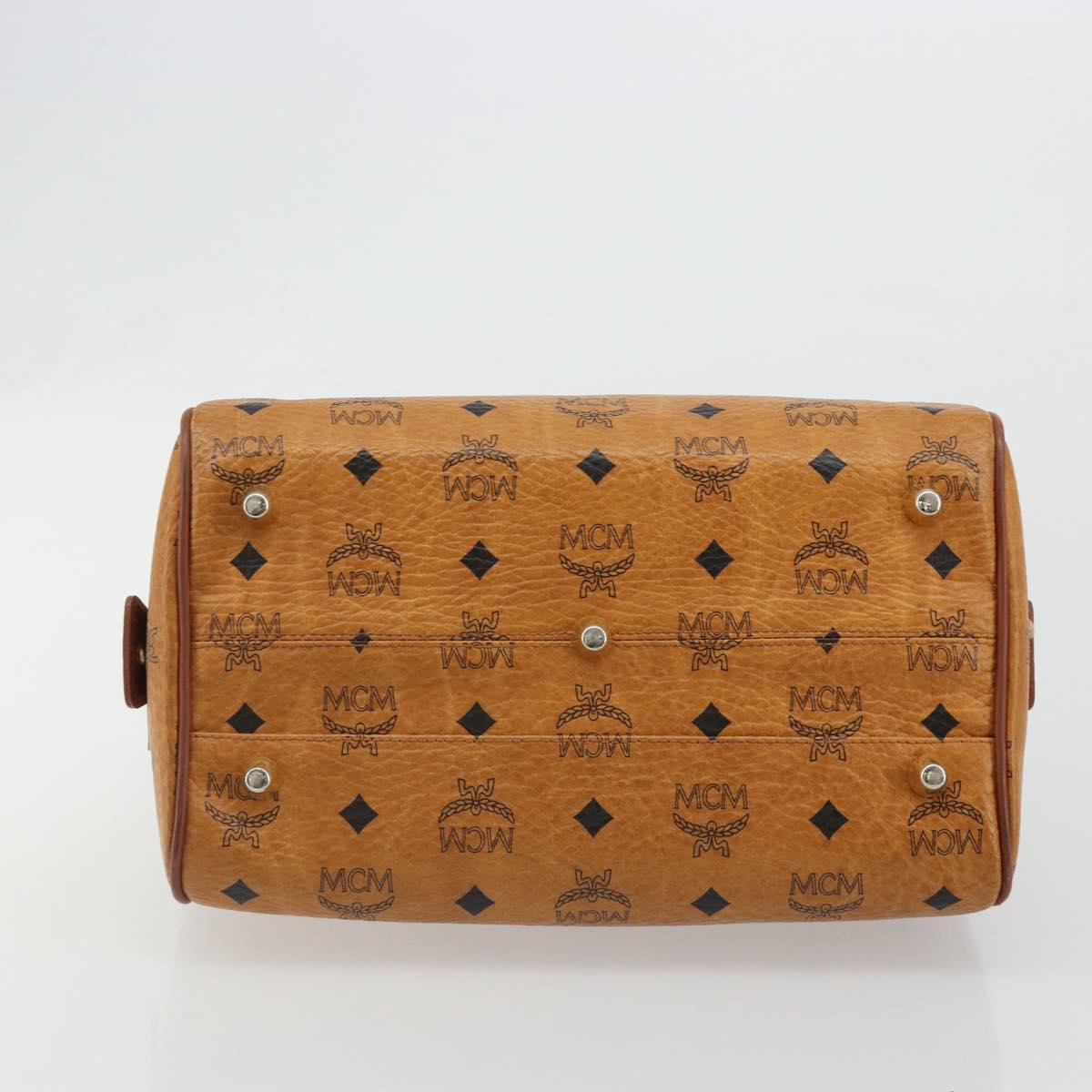 MCM Vicetos Logogram Mini Boston Bag PVC Leather Brown Gold Auth ki6685