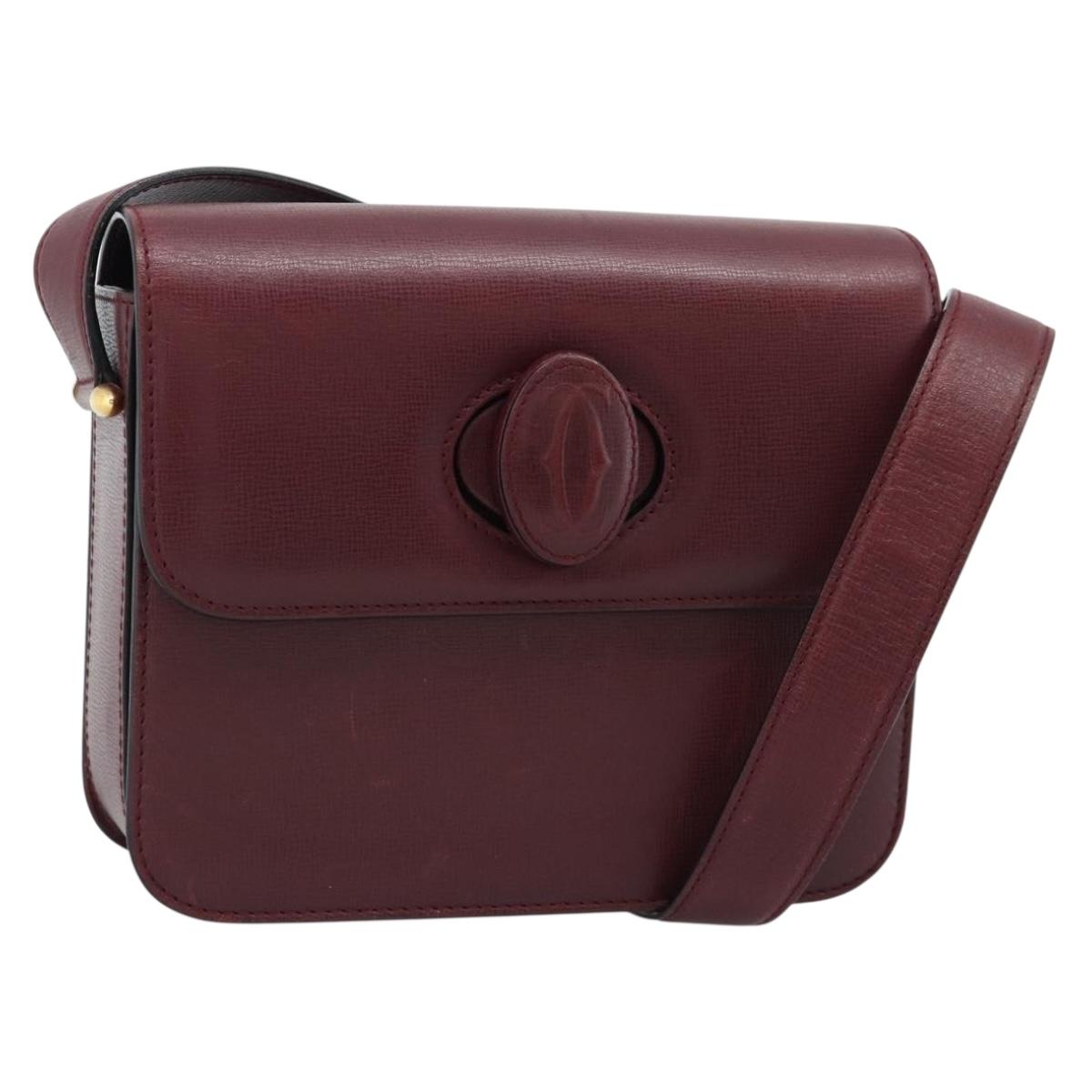 CARTIER Must Line Shoulder Bag Leather Bordeaux Gold Auth ki6688A