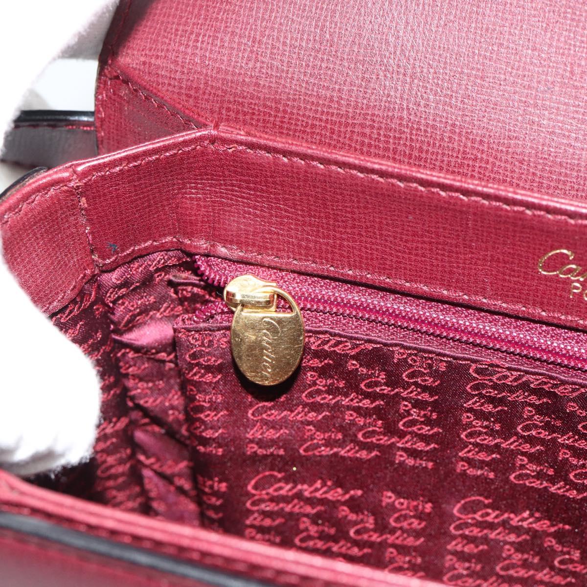 CARTIER Must Line Shoulder Bag Leather Bordeaux Gold Auth ki6688A