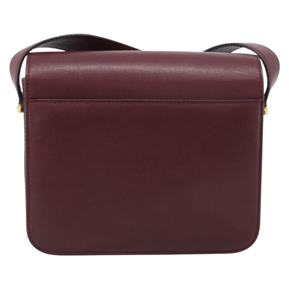 CARTIER Must Line Shoulder Bag Leather Bordeaux Gold Auth ki6688A