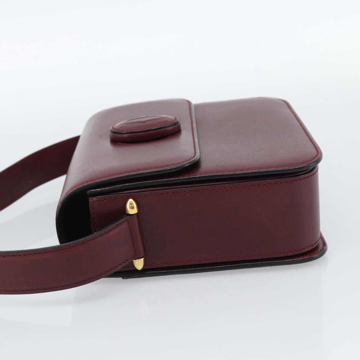 CARTIER Must Line Shoulder Bag Leather Bordeaux Gold Auth ki6688A