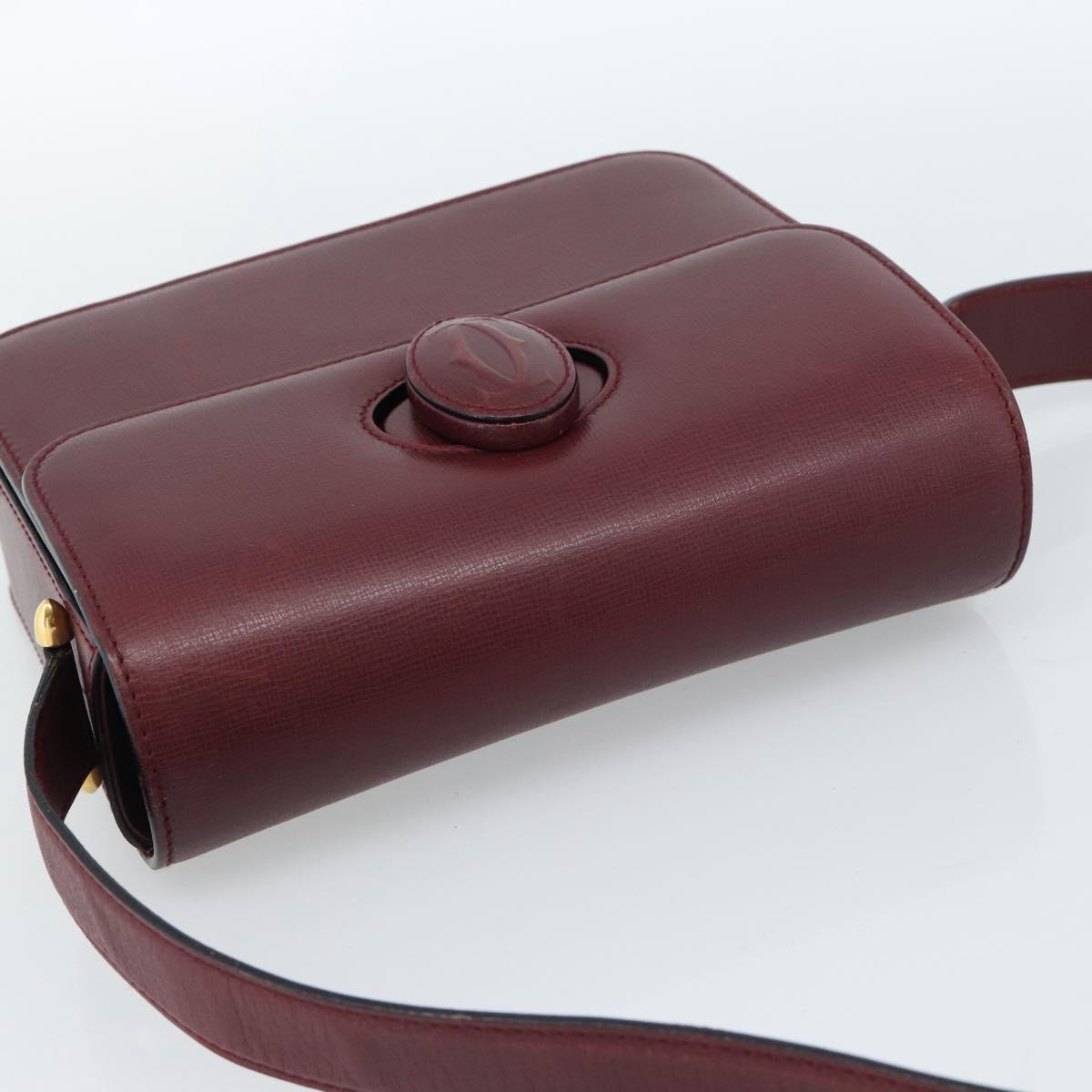 CARTIER Must Line Shoulder Bag Leather Bordeaux Gold Auth ki6688A