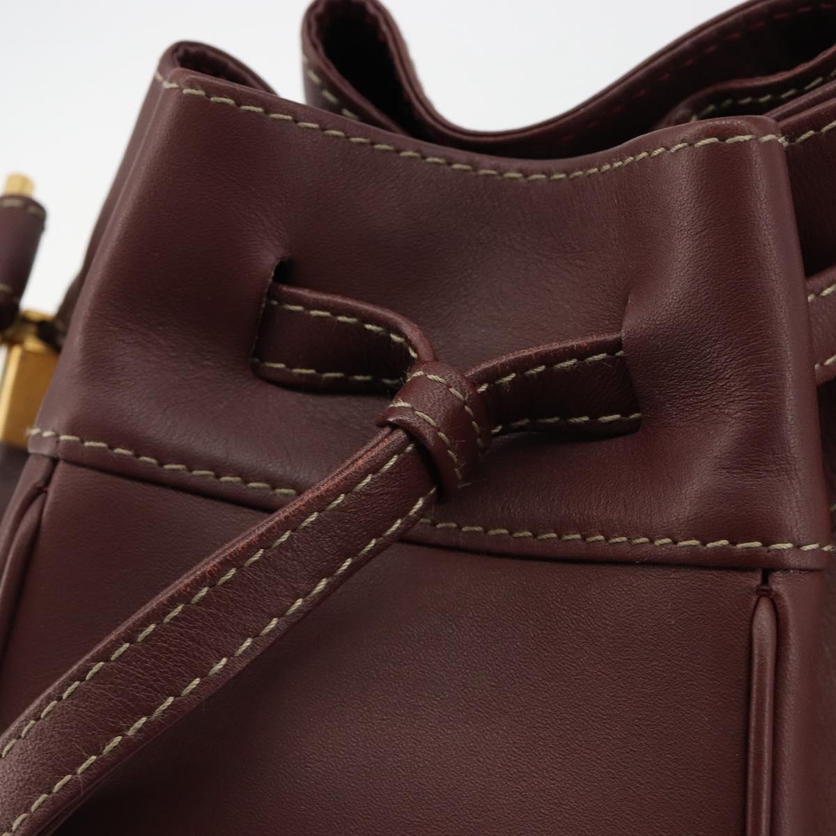 CARTIER Must Line Shoulder Bag Leather Bordeaux Gold Auth ki6690A