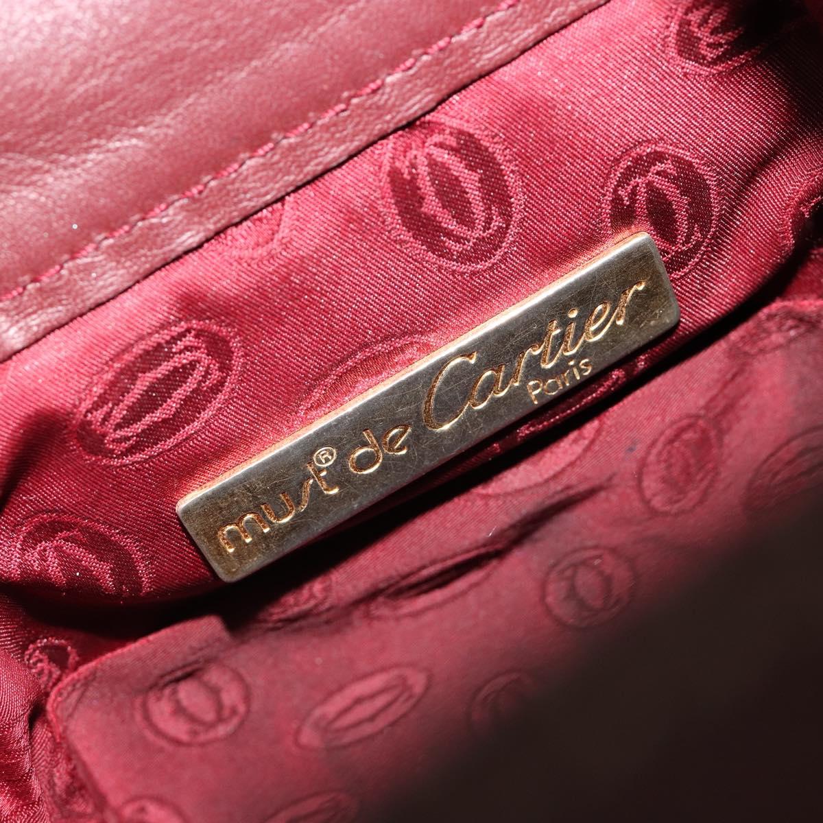 CARTIER Must Line Shoulder Bag Leather Bordeaux Gold Auth ki6690A