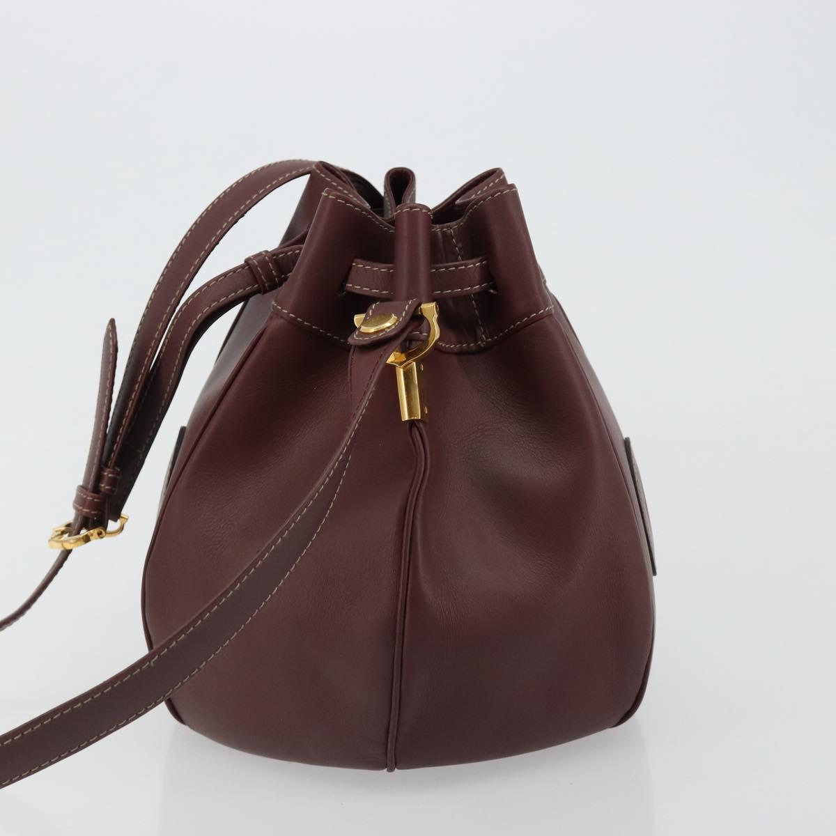 CARTIER Must Line Shoulder Bag Leather Bordeaux Gold Auth ki6690A