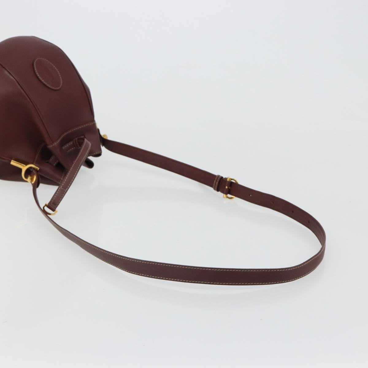 CARTIER Must Line Shoulder Bag Leather Bordeaux Gold Auth ki6690A