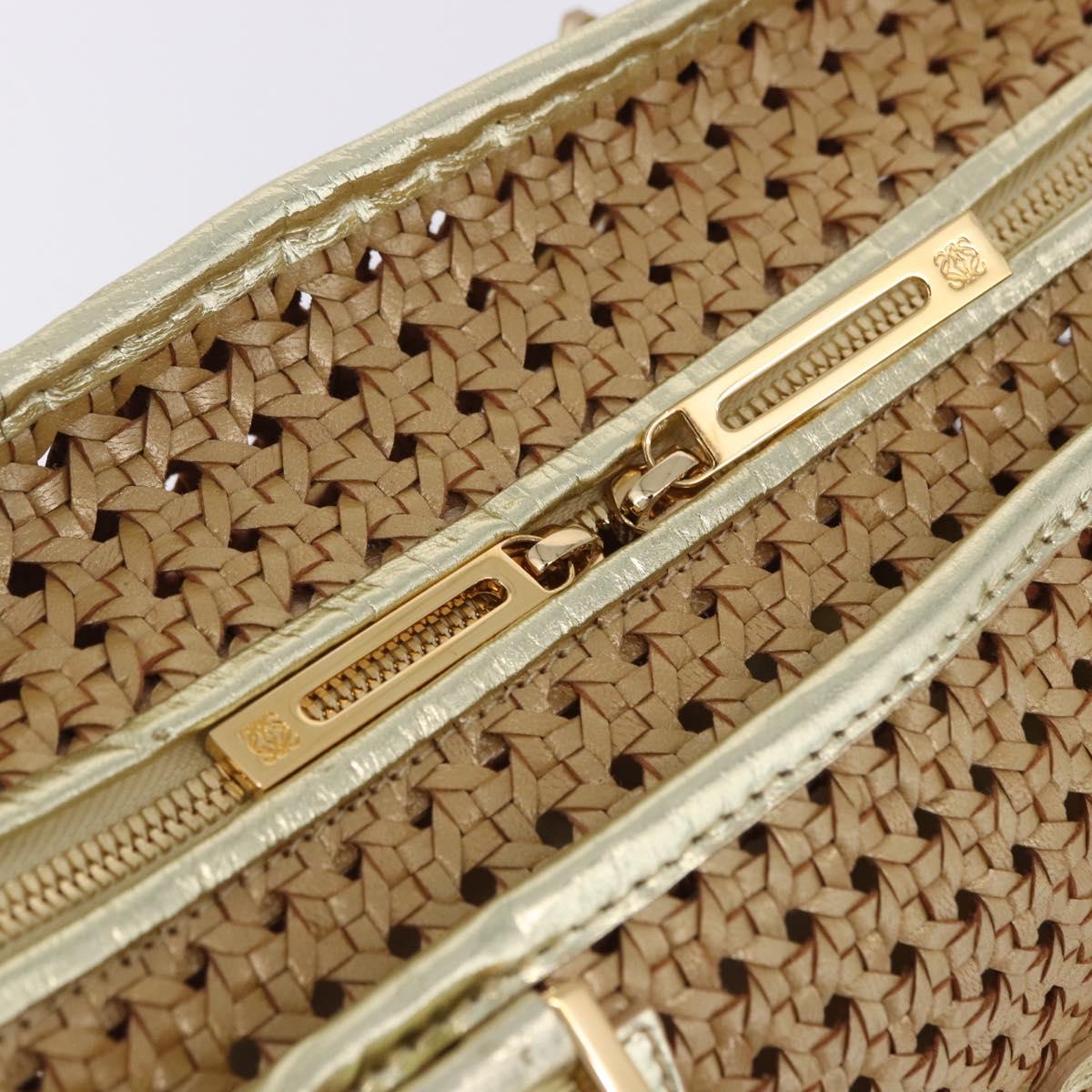 LOEWE Amazonas Hand Bag Rattan Gold Beige Auth ki6694M