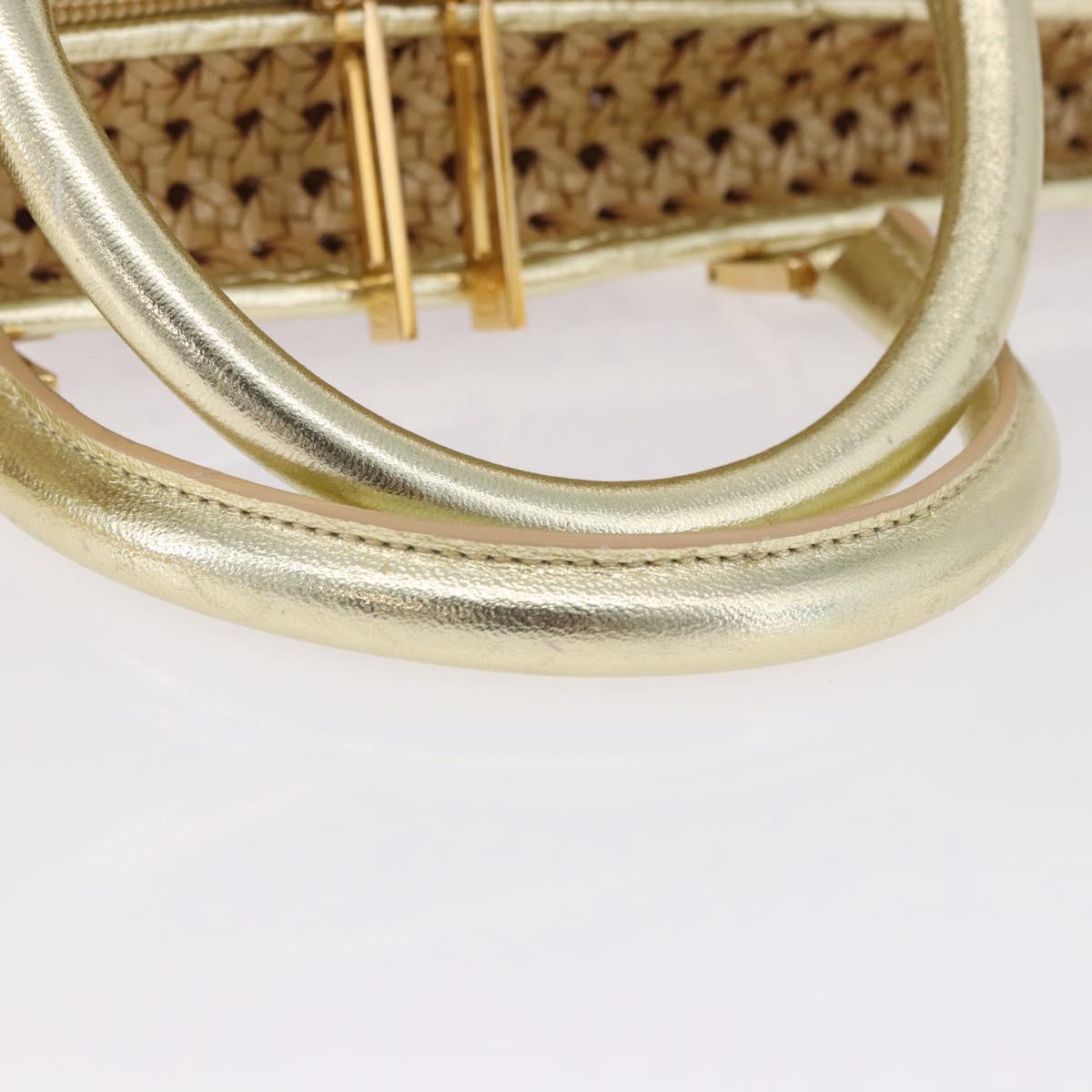 LOEWE Amazonas Hand Bag Rattan Gold Beige Auth ki6694M