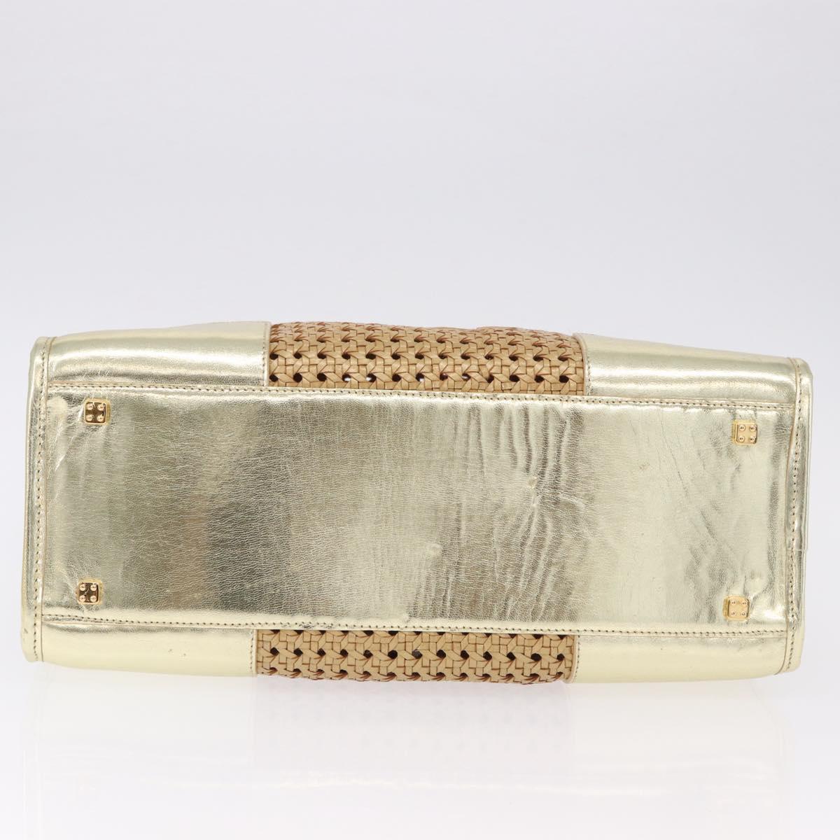 LOEWE Amazonas Hand Bag Rattan Gold Beige Auth ki6694M