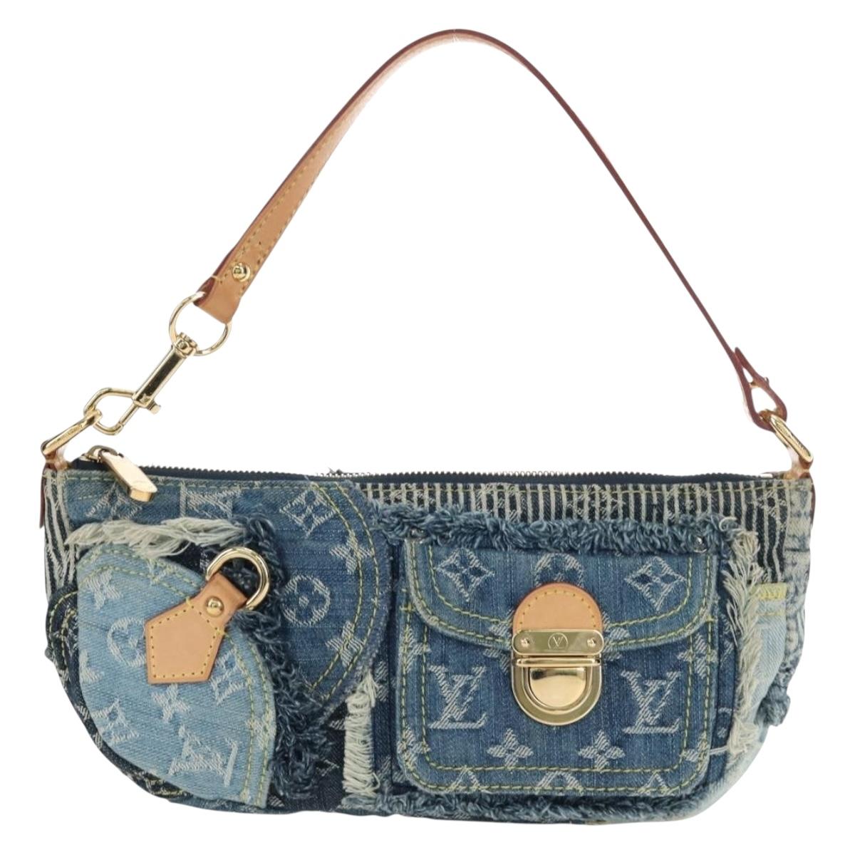 LOUIS VUITTON Monogram Denim Patchwork Pouchy Bag Blue M92382 LV Auth ki6696M