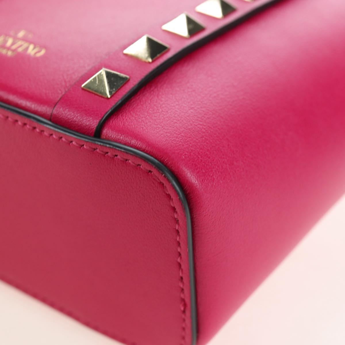 VALENTINO Hand Bag Leather 2way Pink Gold Tone Auth ki6698V