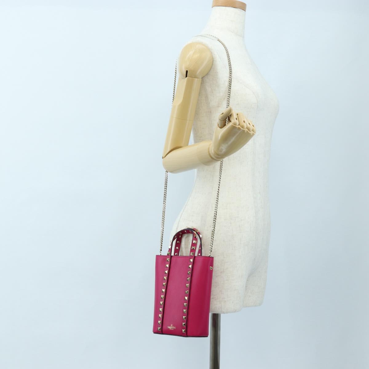VALENTINO Hand Bag Leather 2way Pink Gold Tone Auth ki6698V