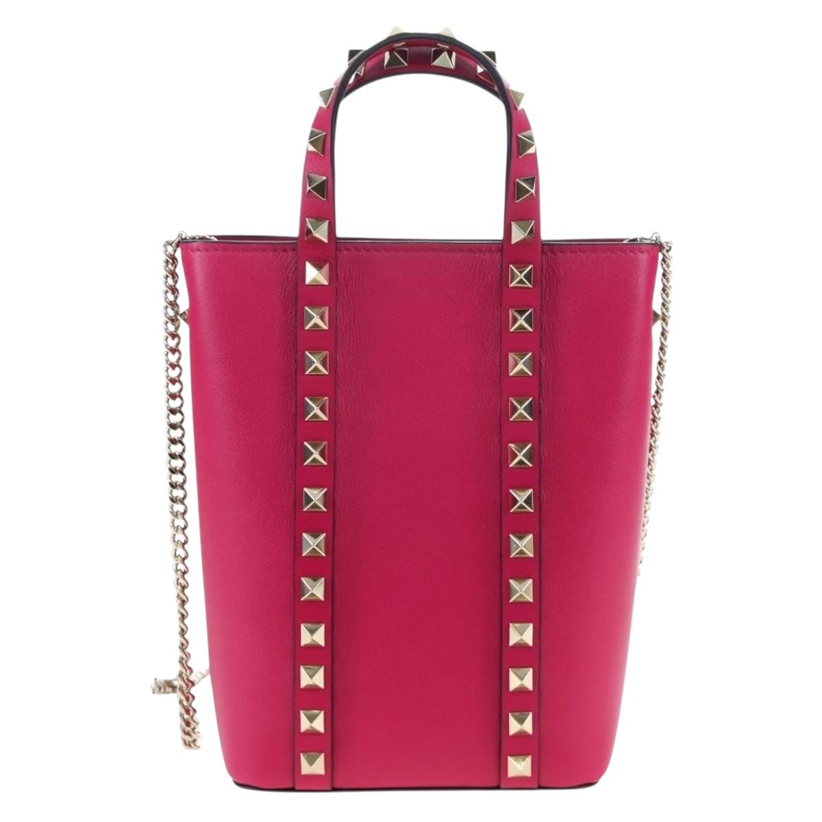 VALENTINO Hand Bag Leather 2way Pink Gold Tone Auth ki6698V