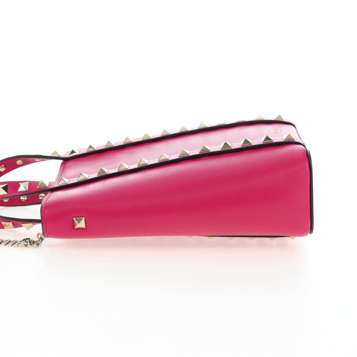 VALENTINO Hand Bag Leather 2way Pink Gold Tone Auth ki6698V