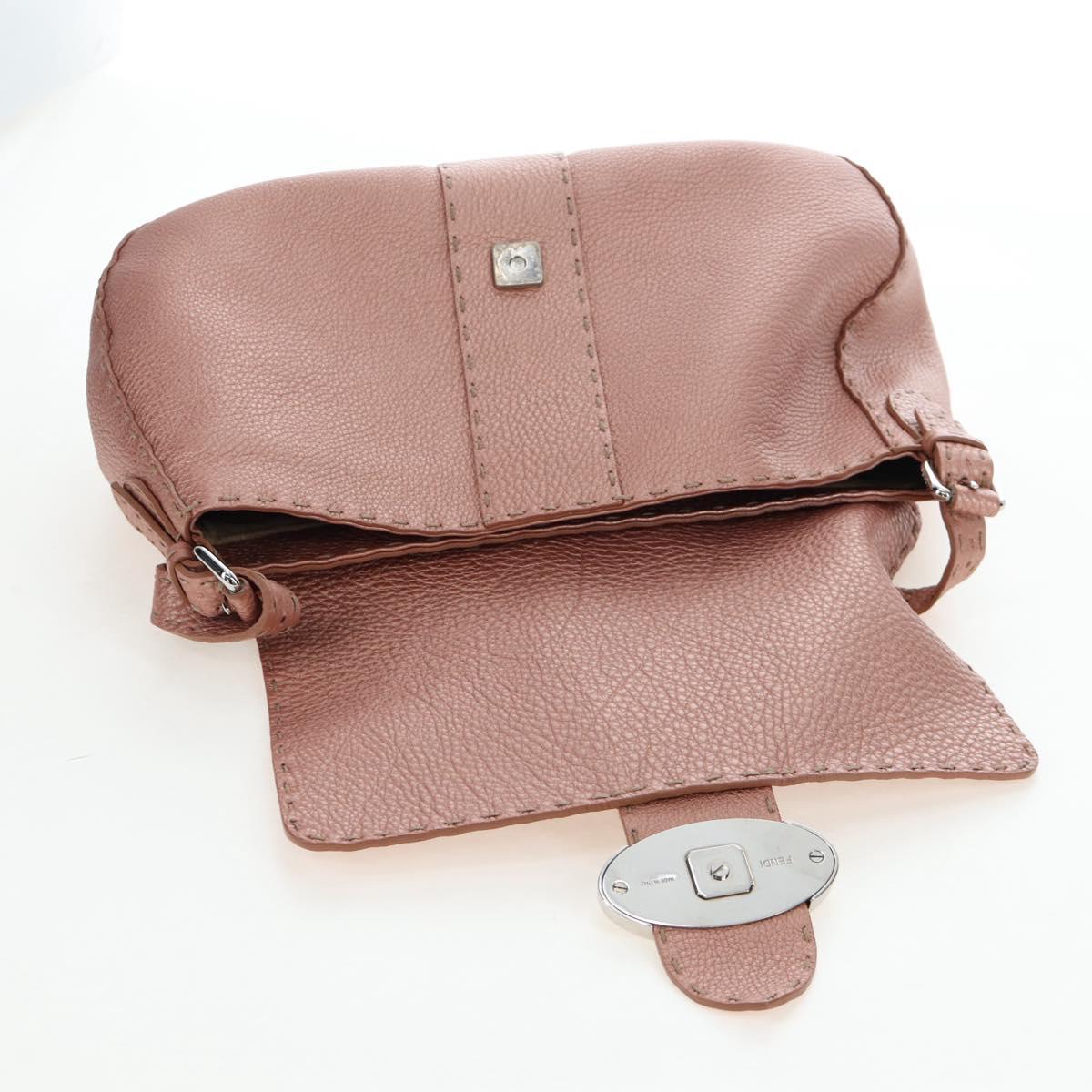 FENDI Celeria Baguette Shoulder Bag Leather Pink Silver Auth ki6700V