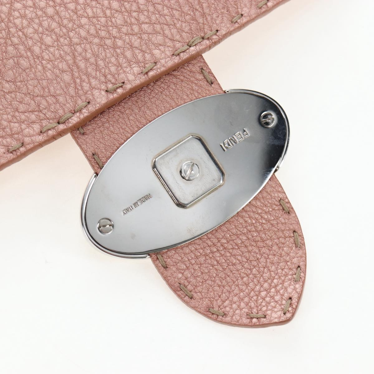 FENDI Celeria Baguette Shoulder Bag Leather Pink Silver Auth ki6700V