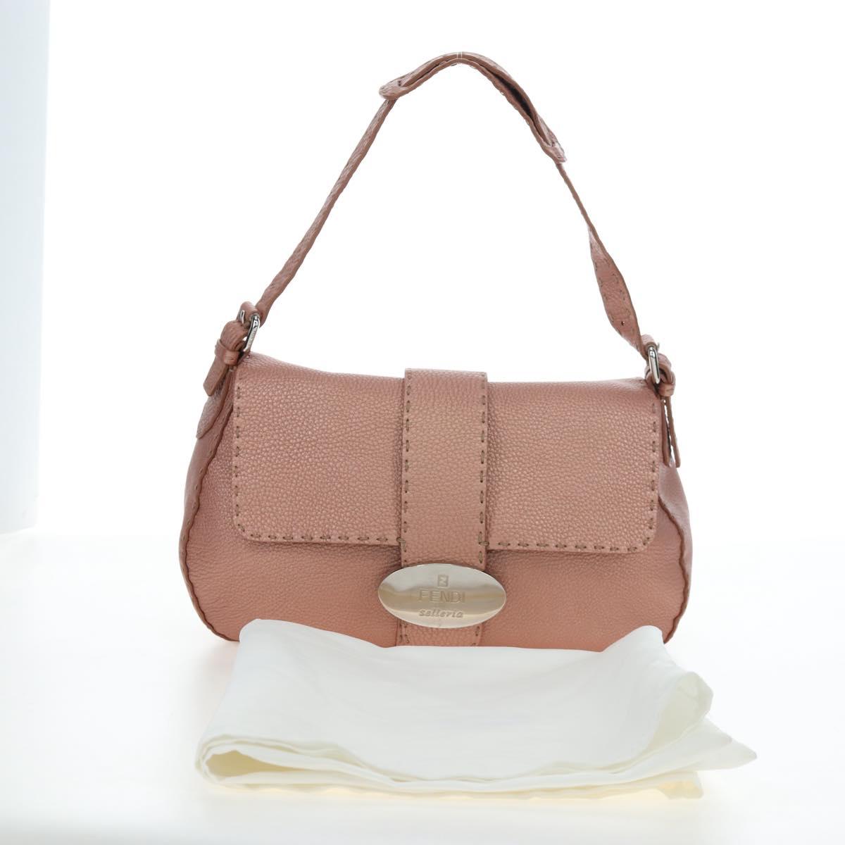 FENDI Celeria Baguette Shoulder Bag Leather Pink Silver Auth ki6700V
