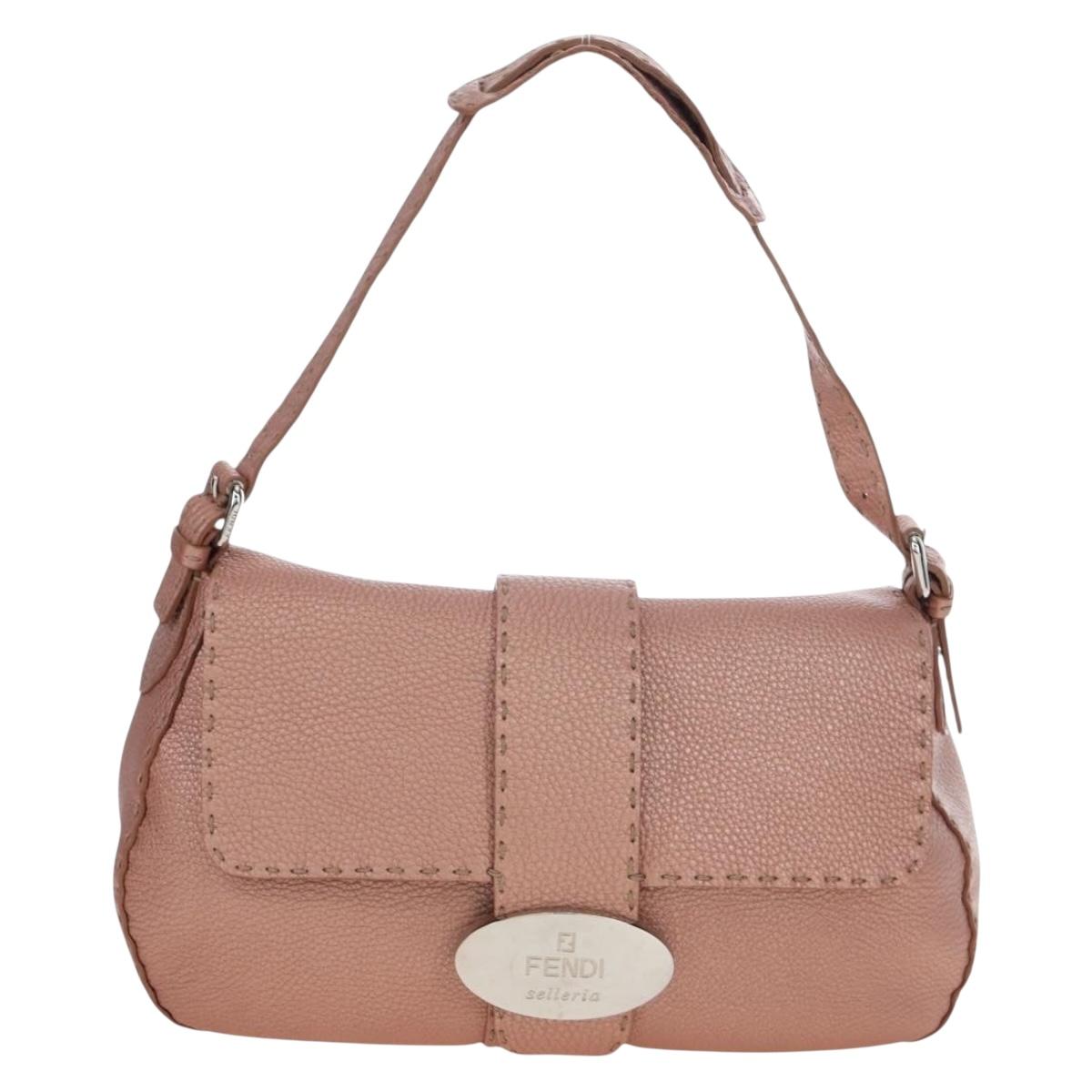 FENDI Celeria Baguette Shoulder Bag Leather Pink Silver Auth ki6700V