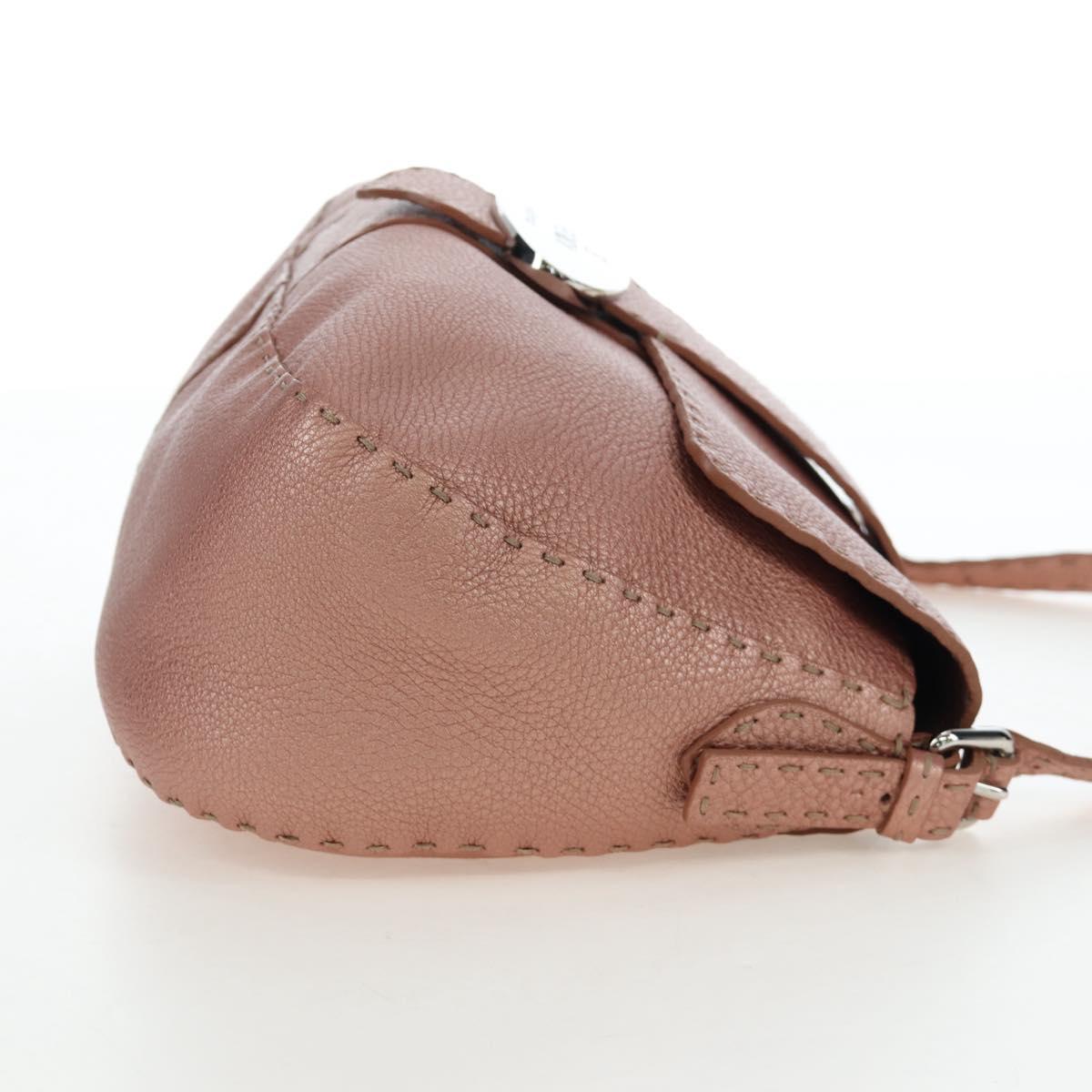 FENDI Celeria Baguette Shoulder Bag Leather Pink Silver Auth ki6700V