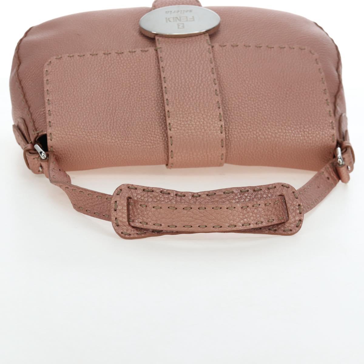 FENDI Celeria Baguette Shoulder Bag Leather Pink Silver Auth ki6700V