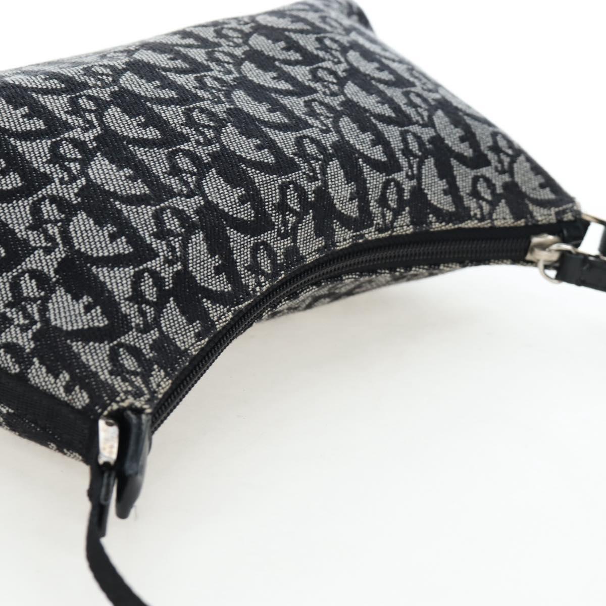 Christian Dior Trotter Canvas Accessory Pouch Black Silver Auth ki6702V