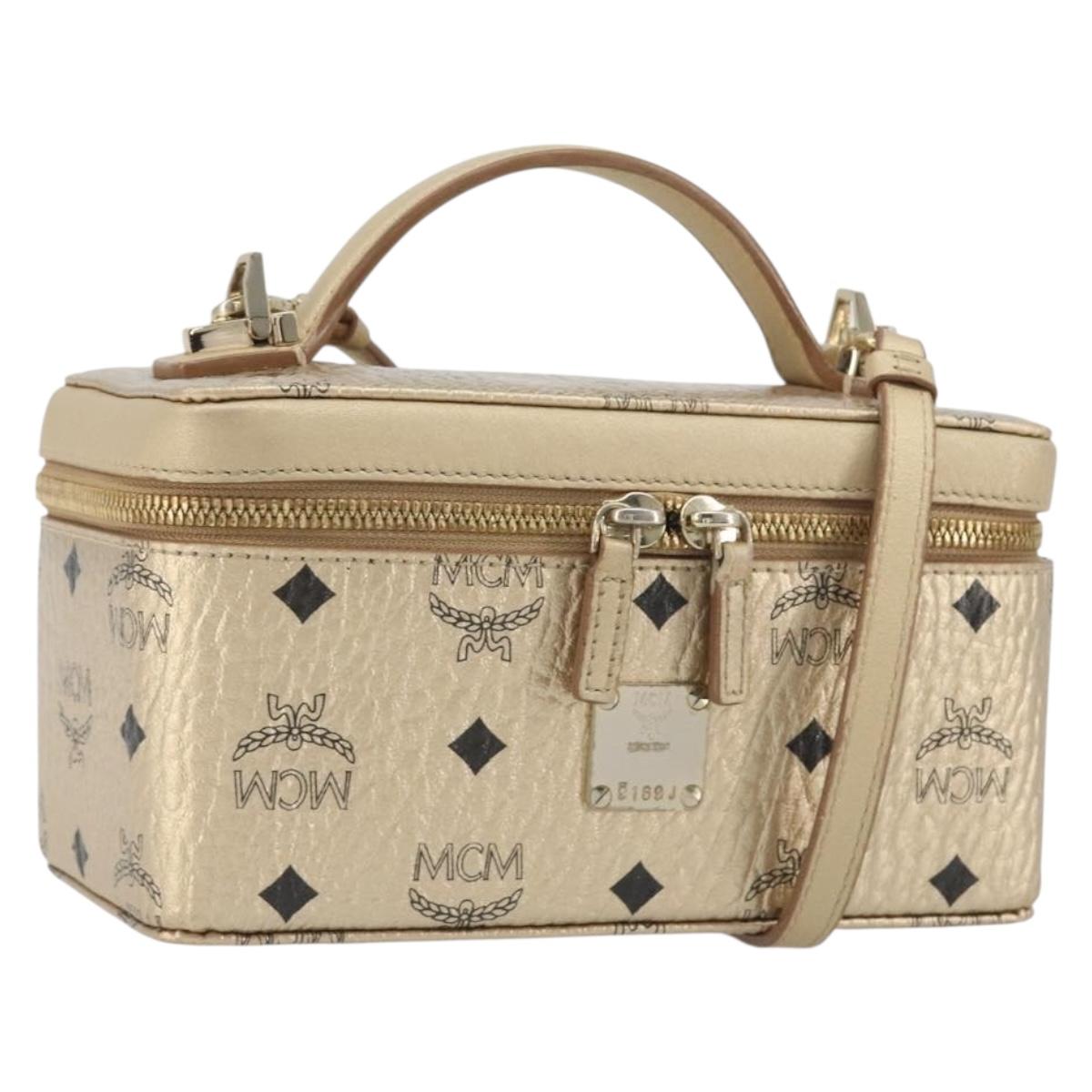 MCM Vanity Shoulder Bag Leather Gold Auth ki6703A