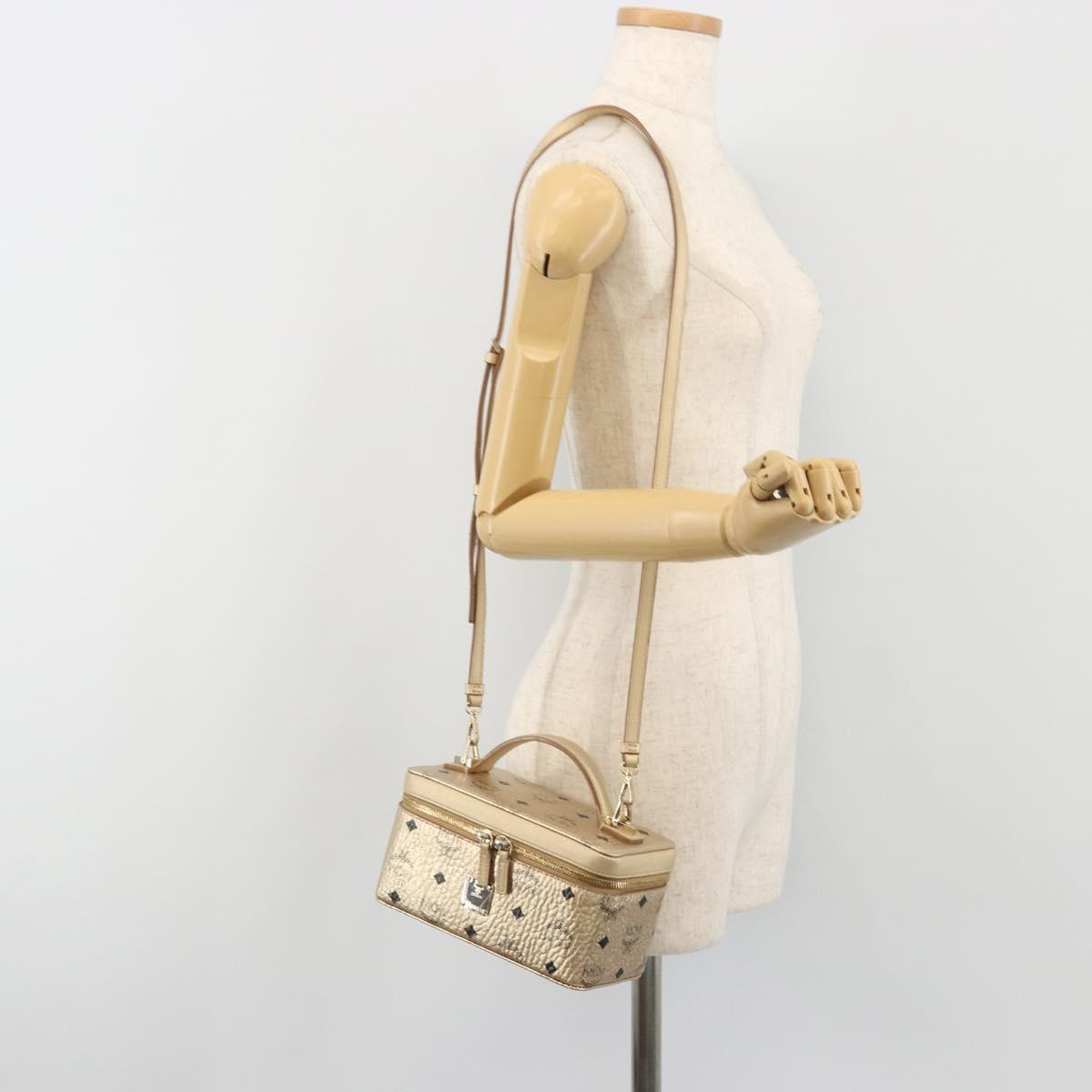 MCM Vanity Shoulder Bag Leather Gold Auth ki6703A