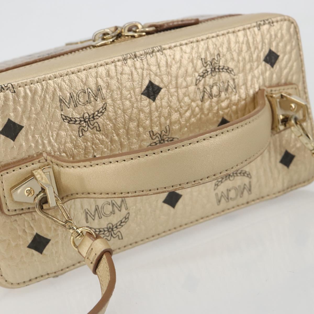 MCM Vanity Shoulder Bag Leather Gold Auth ki6703A