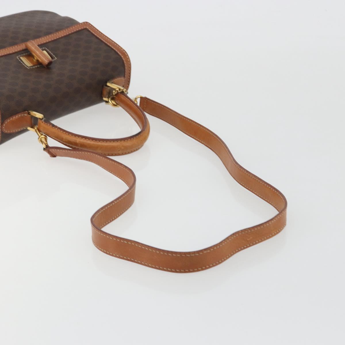 CELINE Macadam Hand Bag PVC Leather 2way Brown Gold Tone Auth ki6704