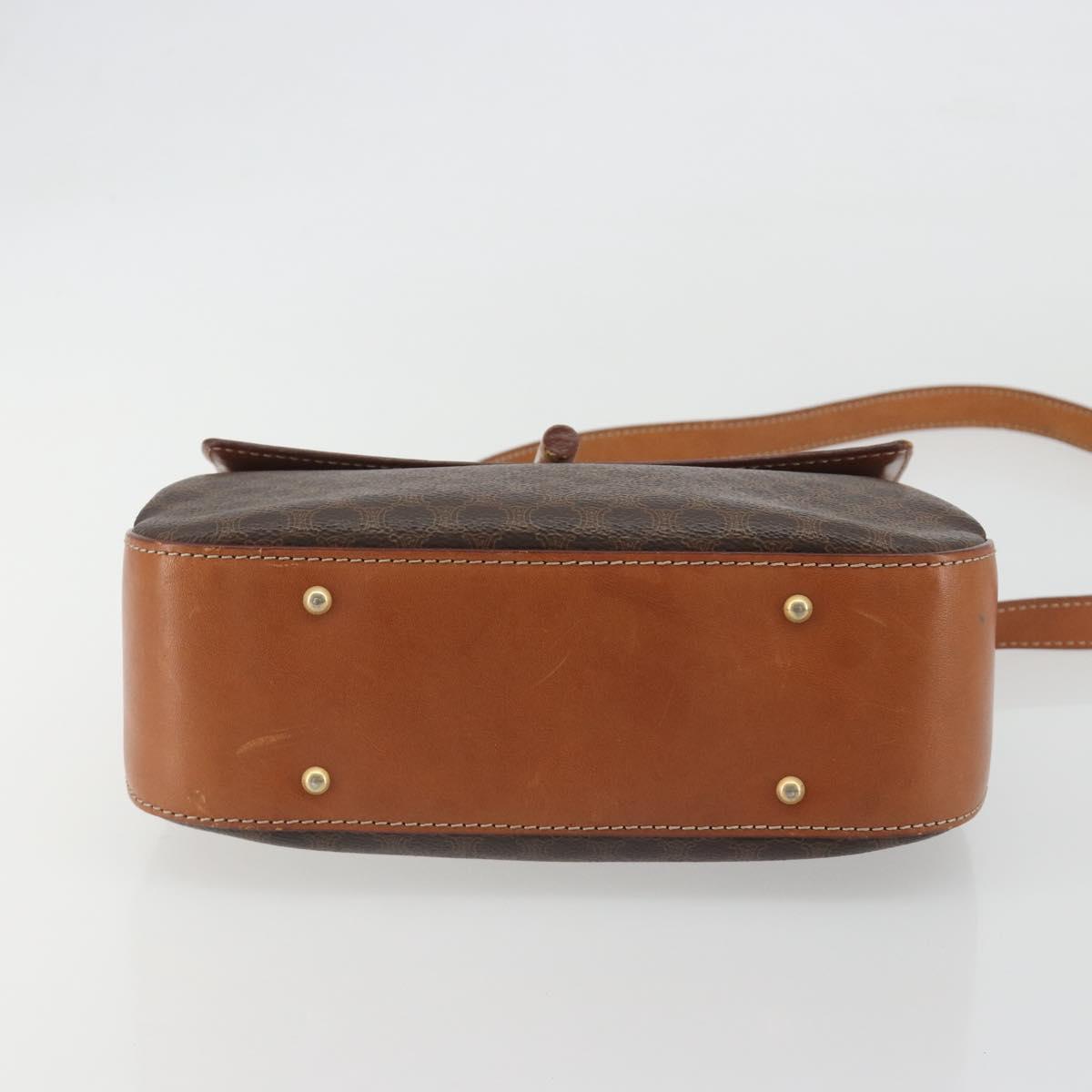 CELINE Macadam Hand Bag PVC Leather 2way Brown Gold Tone Auth ki6704