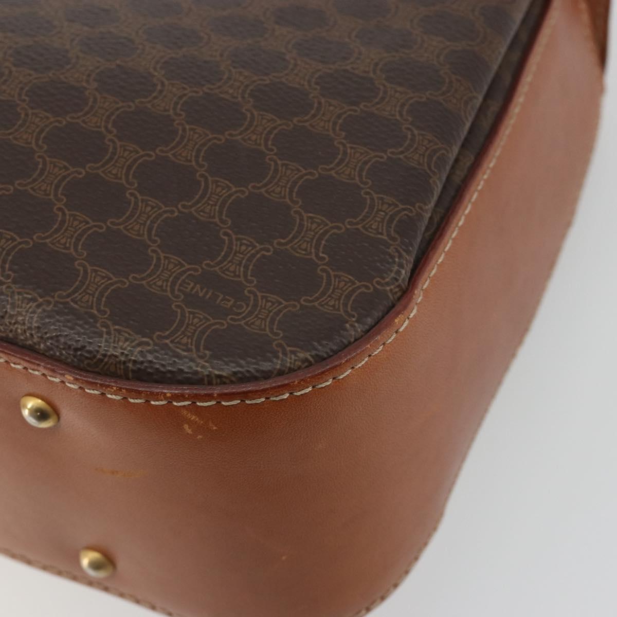 CELINE Macadam Hand Bag PVC Leather 2way Brown Gold Tone Auth ki6704