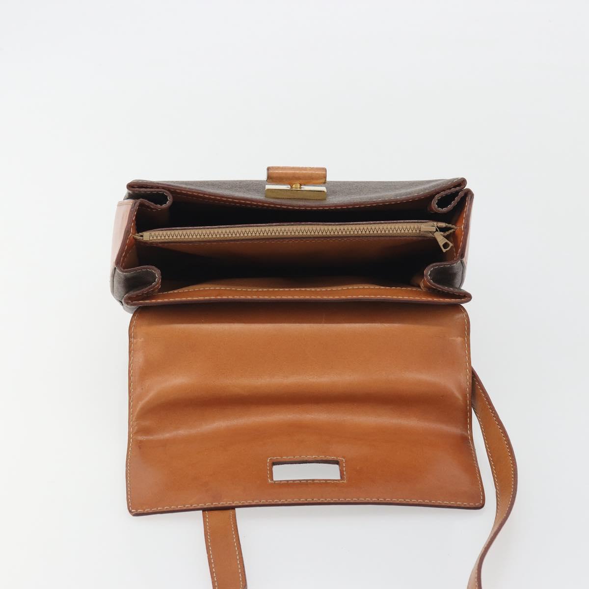 CELINE Macadam Hand Bag PVC Leather 2way Brown Gold Tone Auth ki6704