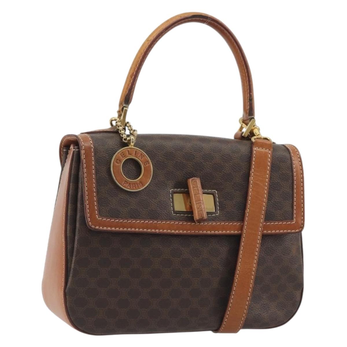 CELINE Macadam Hand Bag PVC Leather 2way Brown Gold Tone Auth ki6704