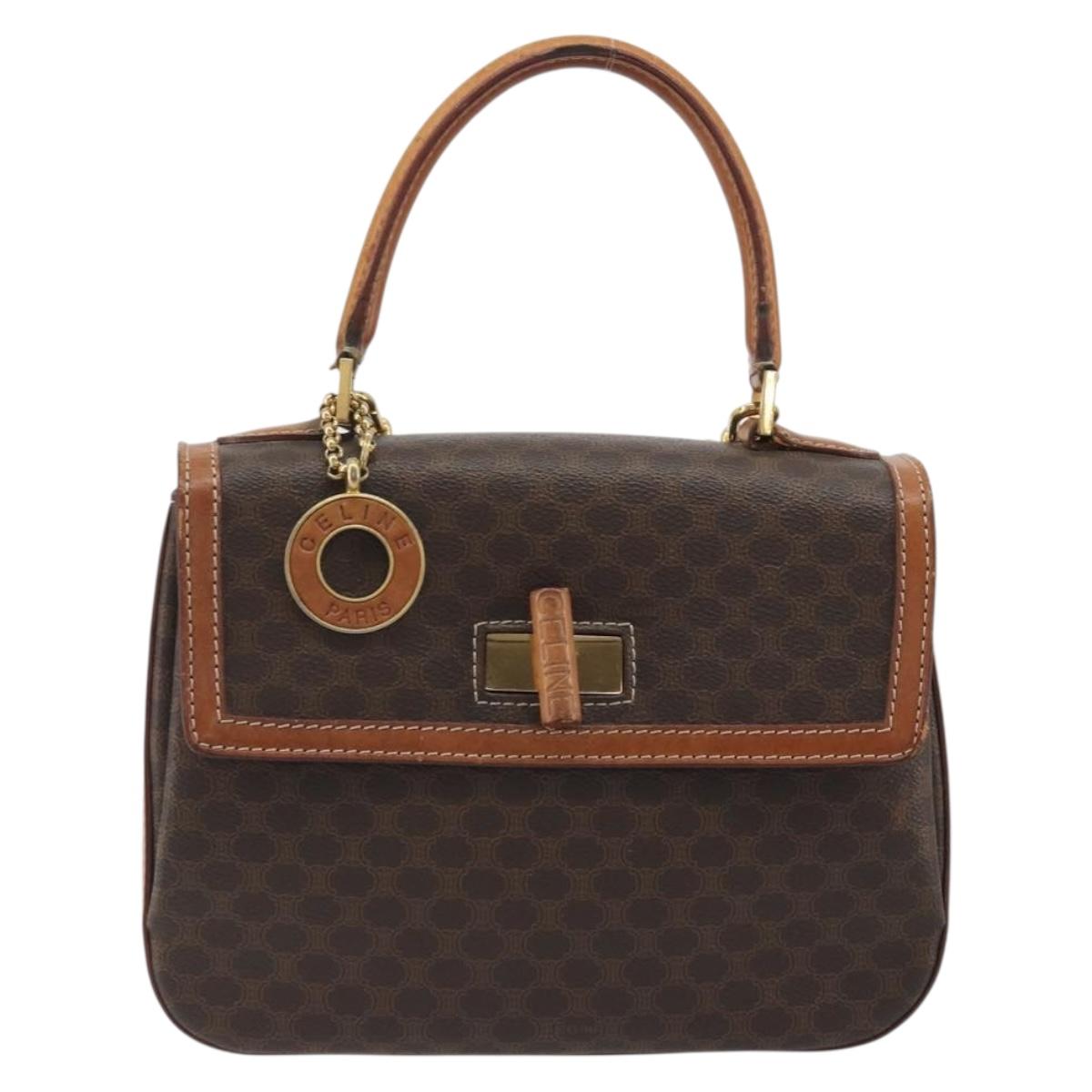 CELINE Macadam Hand Bag PVC Leather 2way Brown Gold Tone Auth ki6704