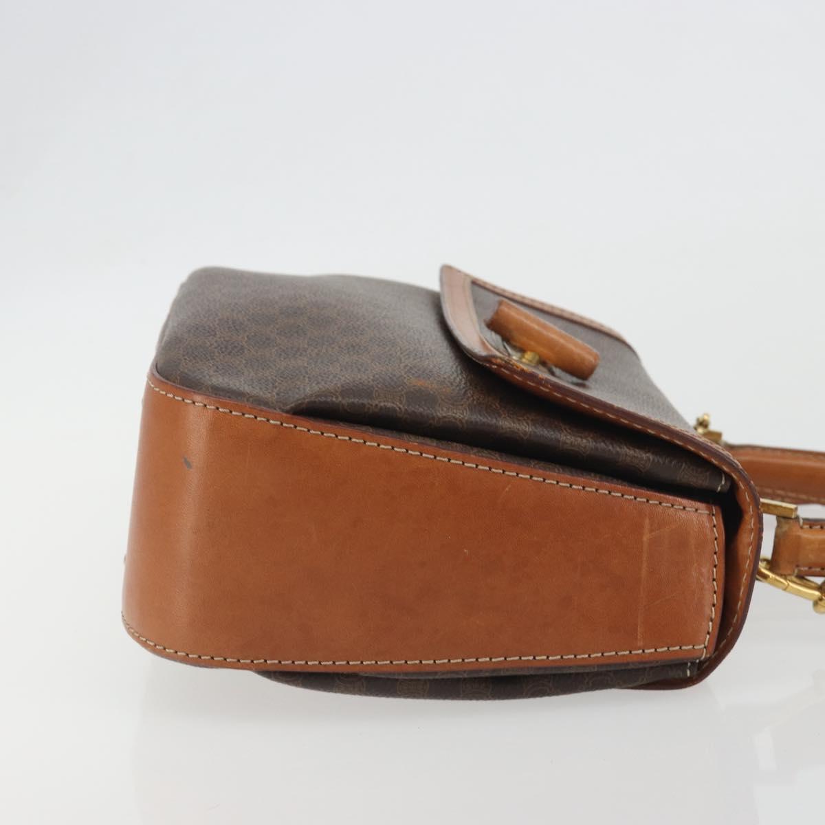CELINE Macadam Hand Bag PVC Leather 2way Brown Gold Tone Auth ki6704