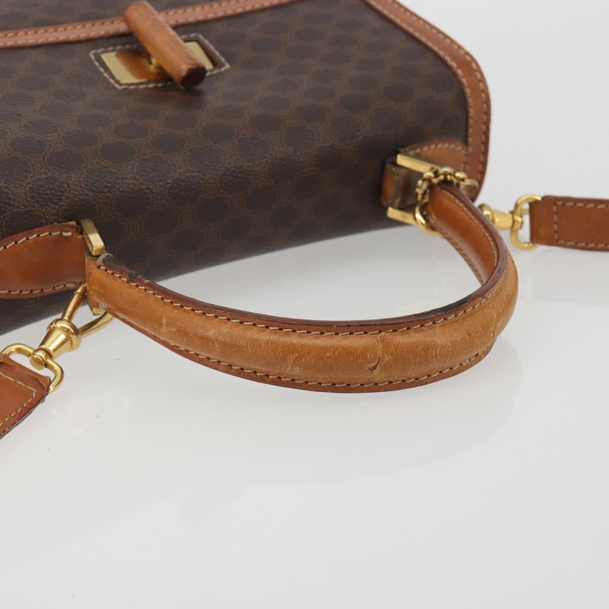 CELINE Macadam Hand Bag PVC Leather 2way Brown Gold Tone Auth ki6704