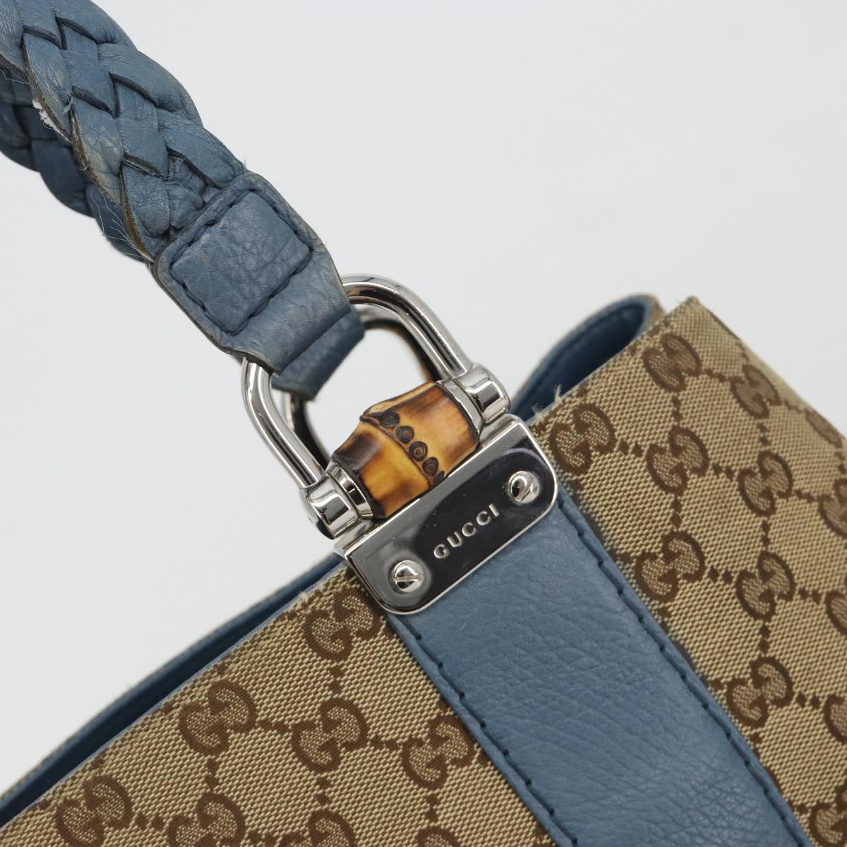 GUCCI GG Canvas Bamboo Tote Bag Blue Beige 232947 Auth ki6706A