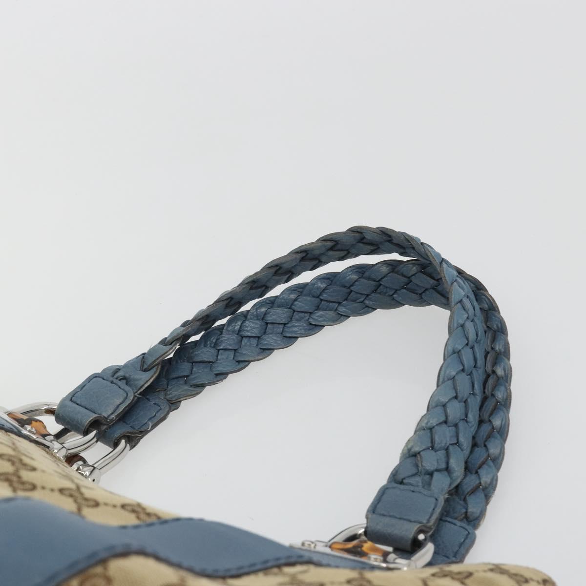 GUCCI GG Canvas Bamboo Tote Bag Blue Beige 232947 Auth ki6706A