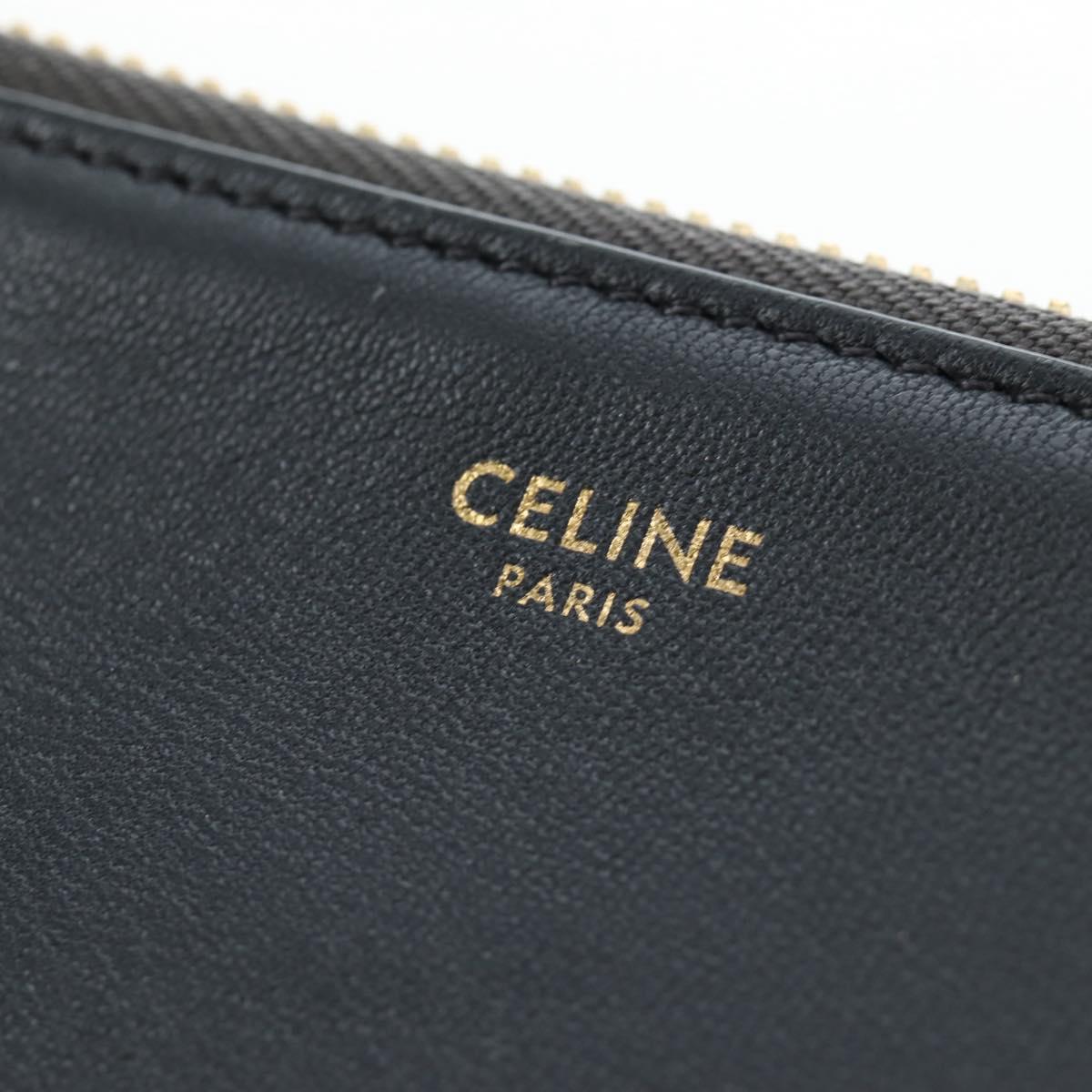 CELINE Trio Small Shoulder Bag Leather Gray Gold Tone Auth ki6708V