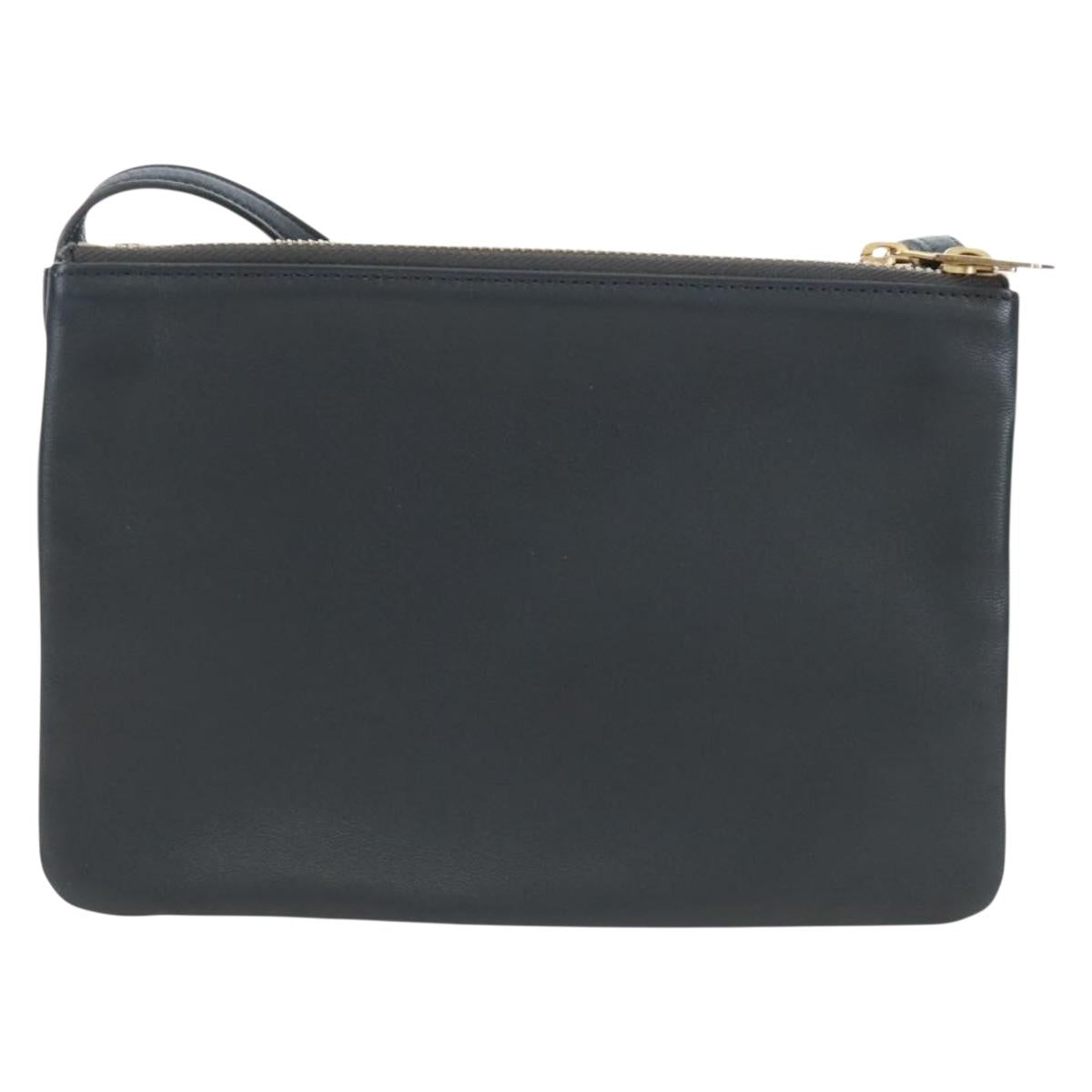 CELINE Trio Small Shoulder Bag Leather Gray Gold Tone Auth ki6708V