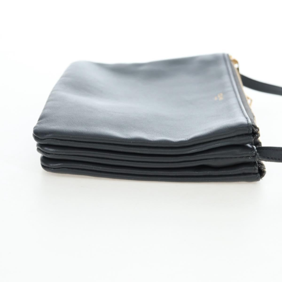 CELINE Trio Small Shoulder Bag Leather Gray Gold Tone Auth ki6708V