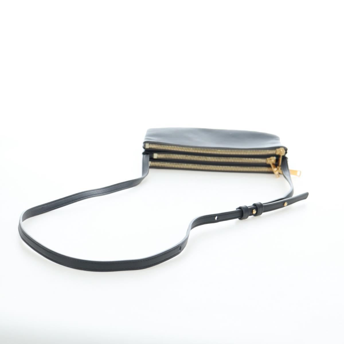 CELINE Trio Small Shoulder Bag Leather Gray Gold Tone Auth ki6708V