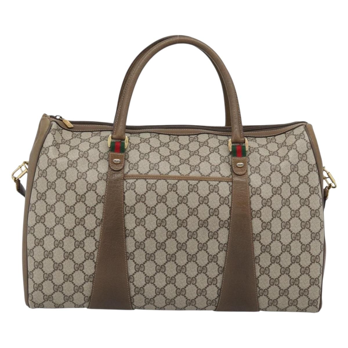 GUCCI GG Supreme Boston Bag PVC Leather 2way Beige Gold 111.02.073 Auth ki6710A