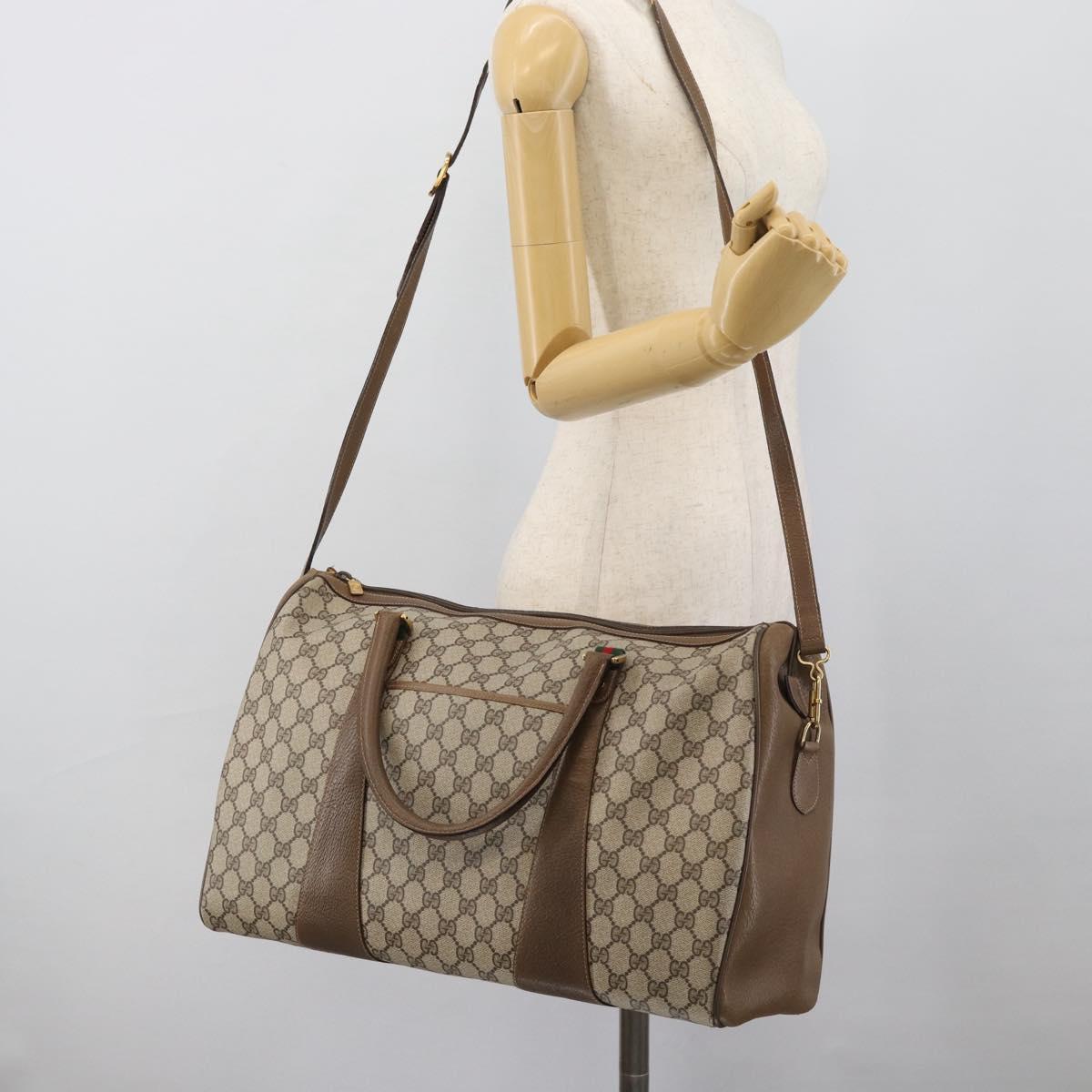 GUCCI GG Supreme Boston Bag PVC Leather 2way Beige Gold 111.02.073 Auth ki6710A